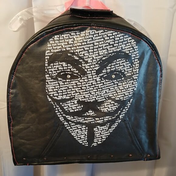 New Repurposed Anonymous Hoodie Backpack Black Bright Pink studded Oversized Bag - Picture 1 of 13
